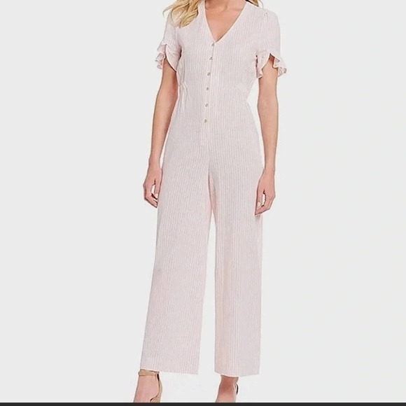 A Loves A Pants - A Loves A White, Hot Pink Stripe Jumpsuit Wide Leg
